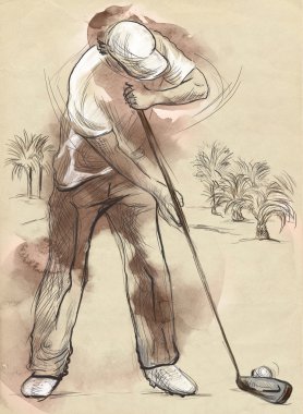 Oyuncu - bir el golf çizilmiş ve boyalı illüstrasyon