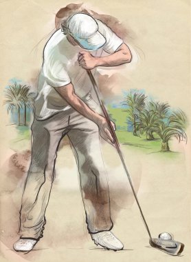 Oyuncu - bir el golf çizilmiş ve boyalı illüstrasyon