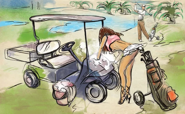 Golf gracz - ręcznie rysowane i malowane ilustracja — Zdjęcie stockowe