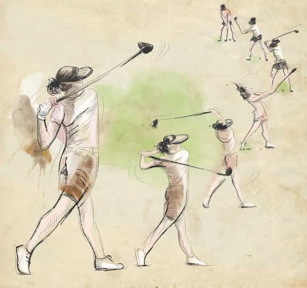 Golf gracz - ręcznie rysowane i malowane ilustracja — Zdjęcie stockowe