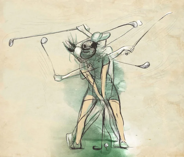 Jugador de golf - Una ilustración dibujada a mano y pintada — Foto de Stock