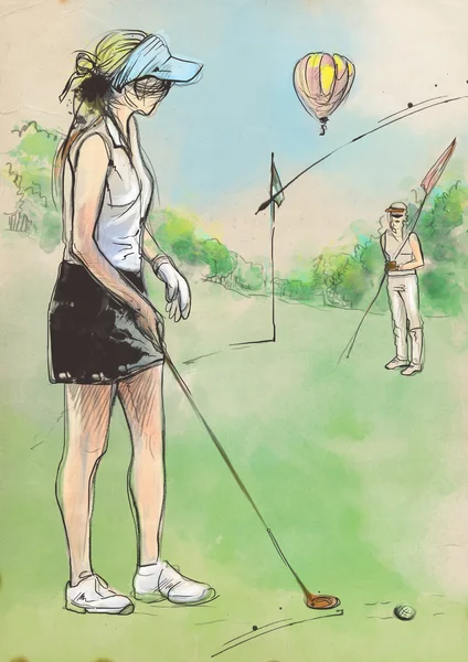 Golf Player - An hand drawn and painted illustration — Stock Photo, Image