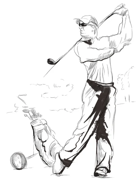 高尔夫玩家-手绘制，绘制插图 — 图库照片