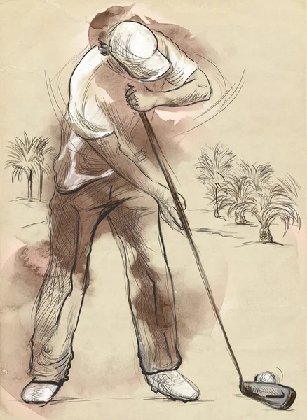 Golfspieler - eine handgezeichnete und gemalte Illustration — Stockfoto