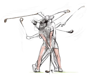 Golfçü - elle çizilmiş illüstrasyon vektör dönüştürülür