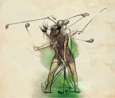 Golfçü - elle çizilmiş illüstrasyon vektör dönüştürülür