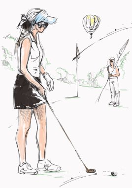 Golfçü - elle çizilmiş illüstrasyon vektör dönüştürülür