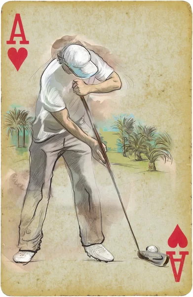 高尔夫玩家-手绘制，绘制插图 — 图库照片