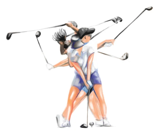 "Matrix" golfçü (kadın) - Bir el boyalı illüstrasyon. — Stok fotoğraf