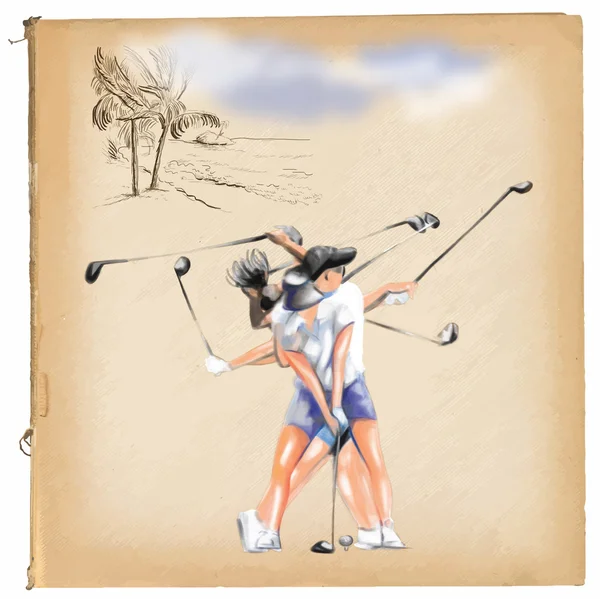 "Matrix" golfer (woman) - An hand painted vector. — Stock Vector