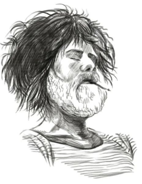 Smoking. Bearded smoker (Sailor) - Hand drawn full sized illustr — Stock Photo, Image