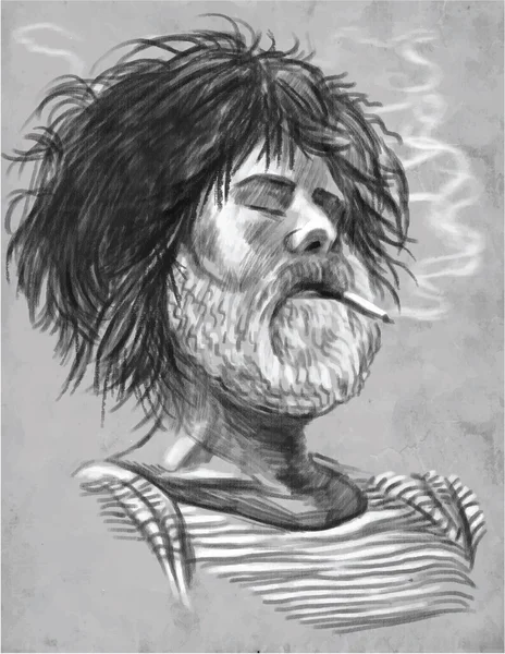 禁煙です。ひげを生やした喫煙者 (船員) - 手描きの背景 — ストックベクタ