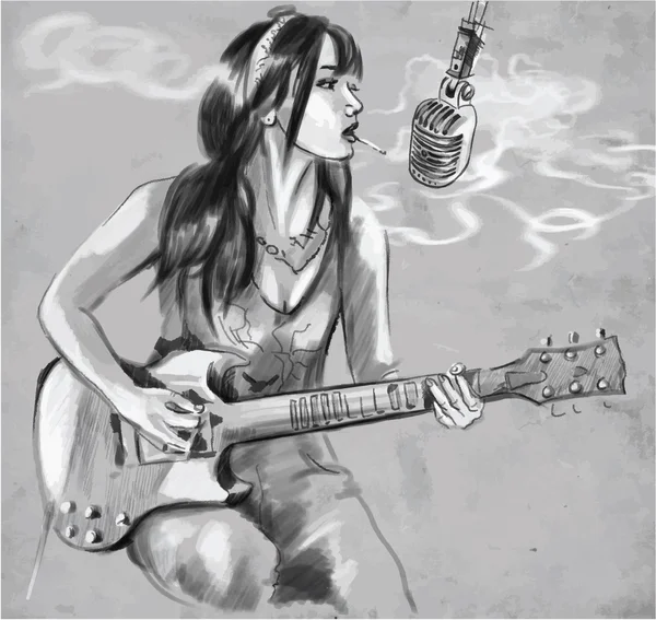 Fumer. Guitare. Un vecteur dessiné à la main — Image vectorielle