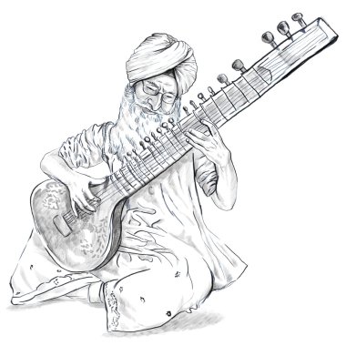 Tanpura oyuncu. Serbest kroki. Tam boyutlu, orignal.