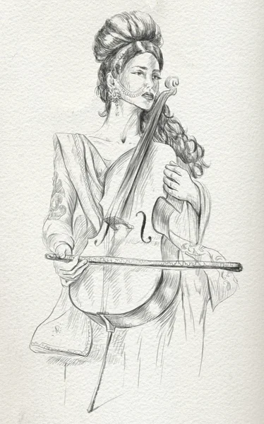 Violoncelliste. Croquis à main levée. Plein grandeur, orignal . — Photo