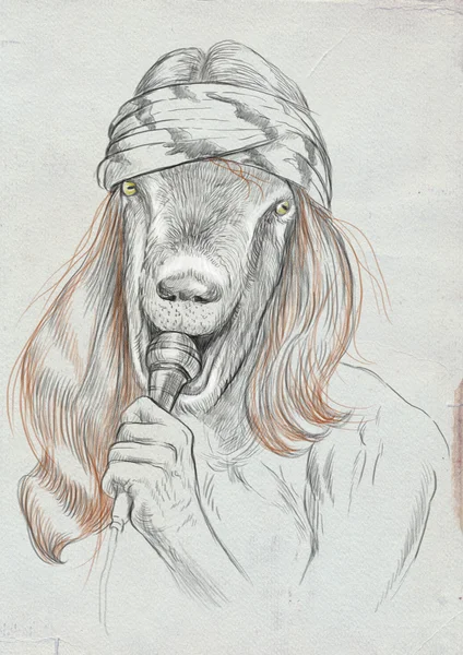 Goat Singer. An hand drawn full sized illustration, original. — Stock Photo, Image