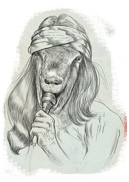 Goat Singer. An hand drawn full sized illustration, original. — Stock Photo, Image