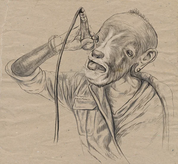 Keçi şarkıcı. Bir elle çizilmiş tam ölçekli çizimde, orijinal. — Stok fotoğraf
