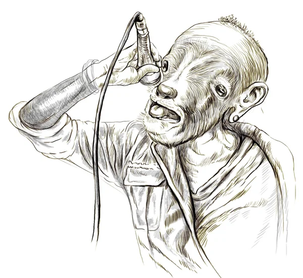 Kecske énekes. Kézzel rajzolt teljes méretű illusztráció, eredeti. — Stock Fotó