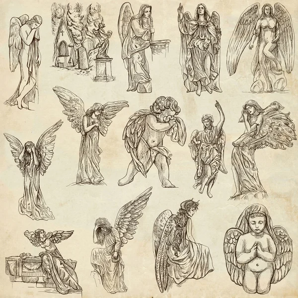 Anjos - desenhado à mão ilustrações de tamanho completo, originais — Fotografia de Stock