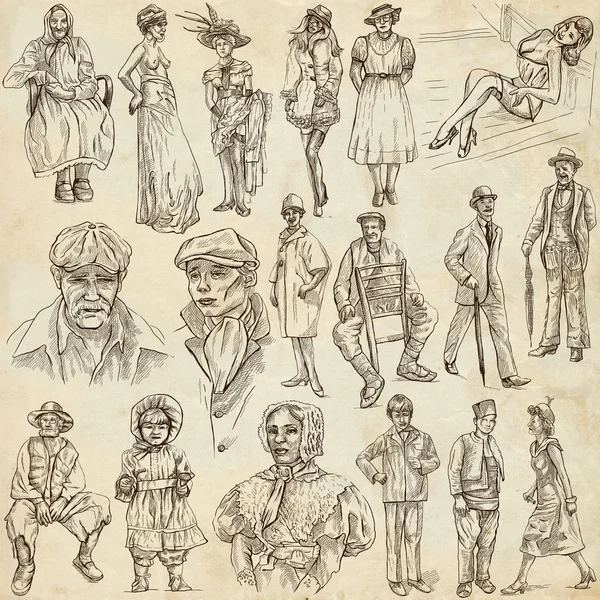Fashion between the years 1870-1970, drawings — Stock Photo, Image