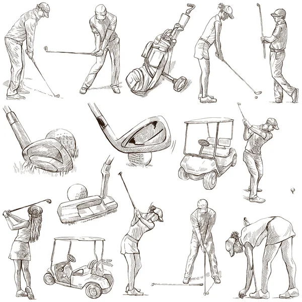 Golf en Golfers - Hand getrokken pack — Stockfoto