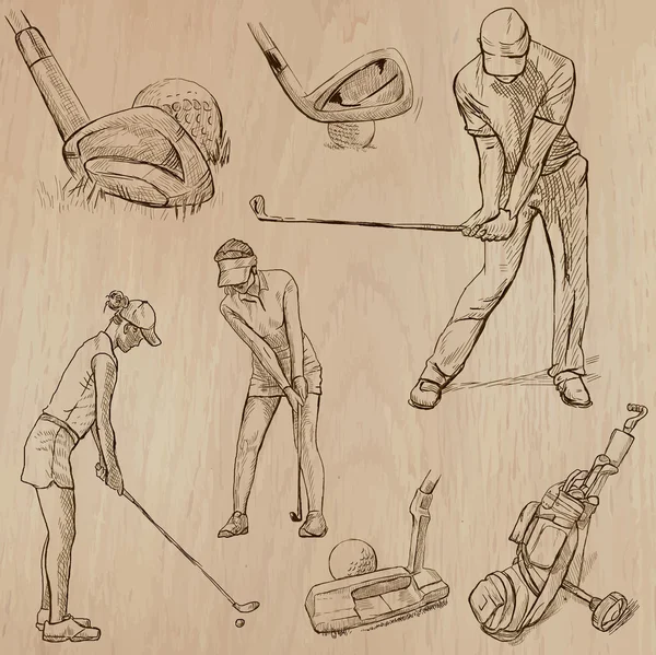 高尔夫球场和高尔夫球手-手绘矢量 — 图库矢量图片