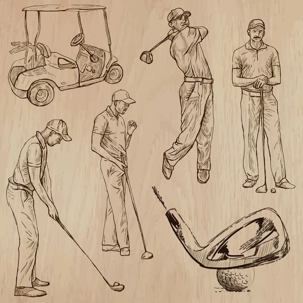 Golfistas e Golfistas - Vectores desenhados à mão — Vetor de Stock