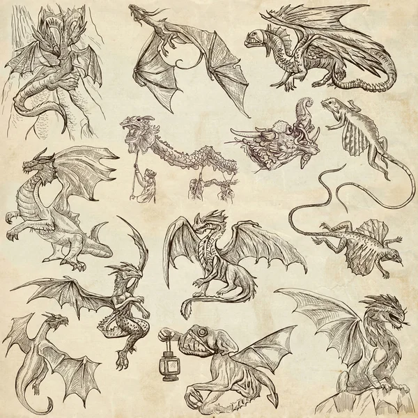 Dragons. En hand dras freehand skisser. Originalen. — Stockfoto