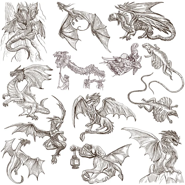 Des dragons. Un croquis à main levée dessiné. Originaux . — Photo