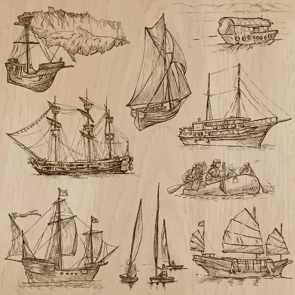 Barcos - Un paquete vectorial dibujado a mano — Archivo Imágenes Vectoriales