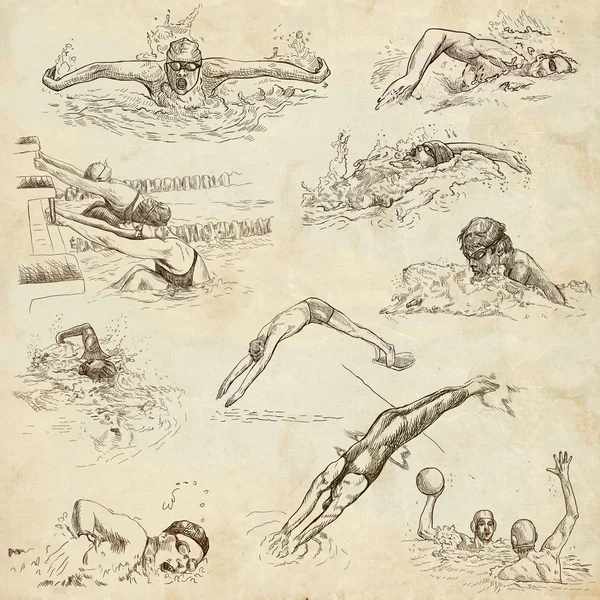 Swimming. Hand drawn collection. Original sketches. — Stock Photo, Image