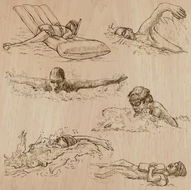 Yüzme - elle çizilmiş vektör paketi