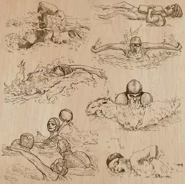 Yüzme - elle çizilmiş vektör paketi