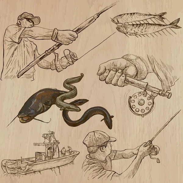 钓鱼-手绘矢量包 — 图库矢量图片