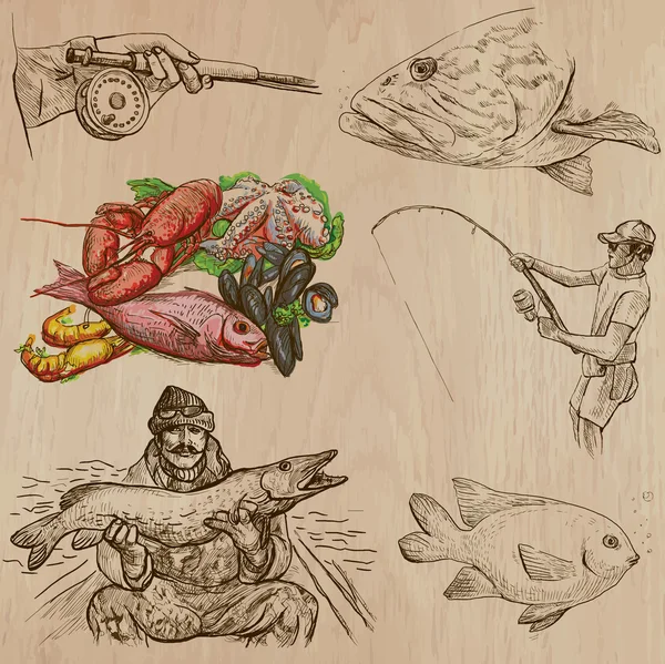 Pesca - Um pacote vetorial desenhado à mão — Vetor de Stock