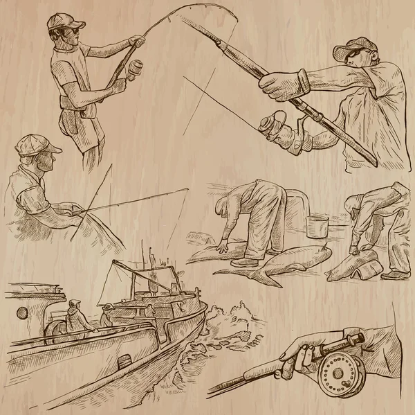 釣り -、手描きのベクトル パック — ストックベクタ