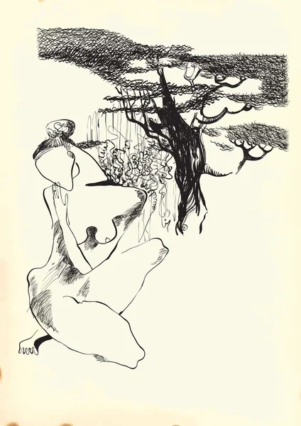 ライン アート - 裸の女性の芸術 — ストックベクタ