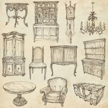 Mobilya - kağıt üzerinde serbest el çizimleri