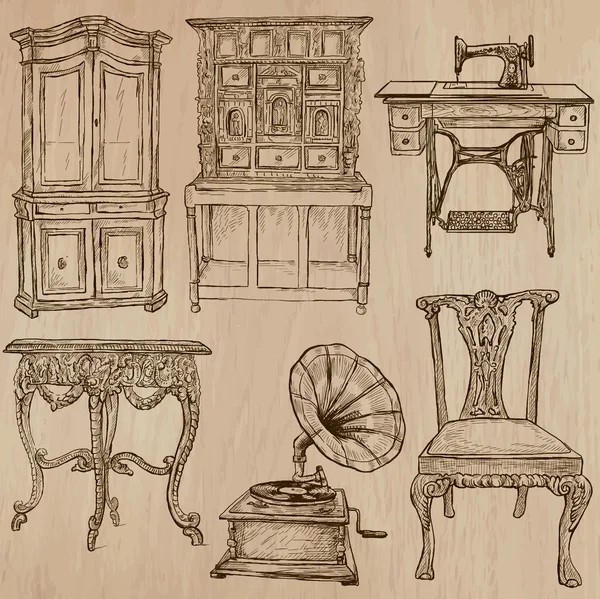 Muebles - Bocetos vectoriales, arte de línea — Archivo Imágenes Vectoriales