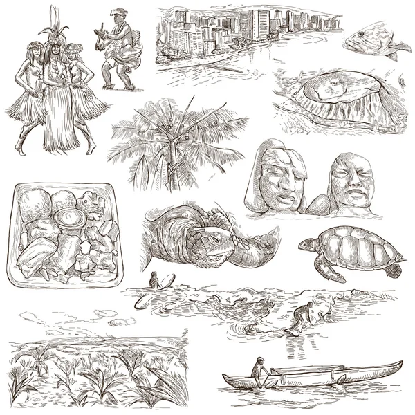 Hawaii - Full sized hand drawn illustrations on white — Stockfoto