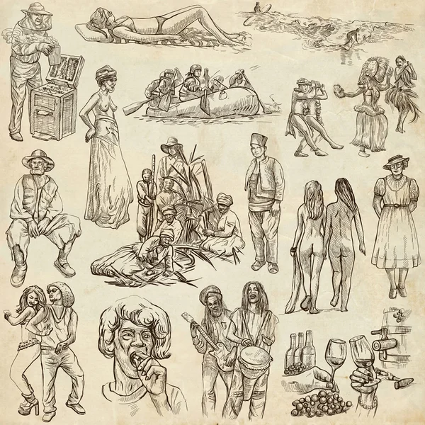 People, Natives. An hand drawn pack on paper — 图库照片