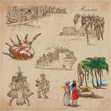 Hawaii - Travel. An hand drawn vectors, pack.
