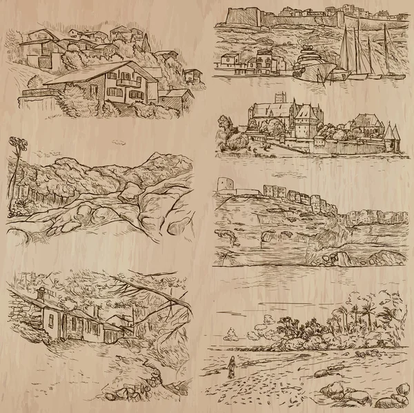 Arquitectura y lugares alrededor del mundo - dibujos a mano alzada — Archivo Imágenes Vectoriales