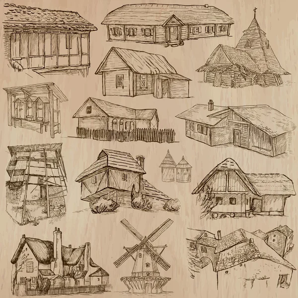 Arquitectura y lugares alrededor del mundo - dibujos a mano alzada — Archivo Imágenes Vectoriales
