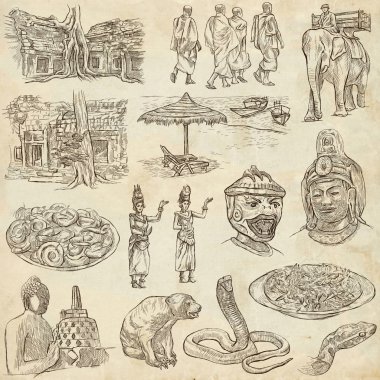 Cambodia - An hand drawn illustrations. Frehand pack. clipart