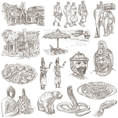 Cambodia - An hand drawn illustrations. Frehand pack. clipart