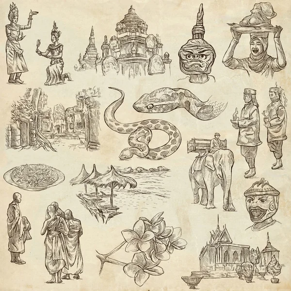 Camboya: ilustraciones dibujadas a mano. Envase Frehand . — Foto de Stock