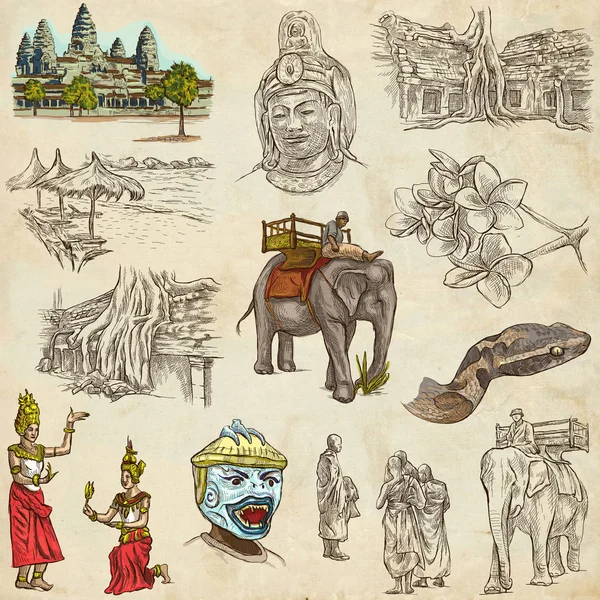 Kambodža - ručně kreslenými obrázky. Frehand pack. — Stock fotografie