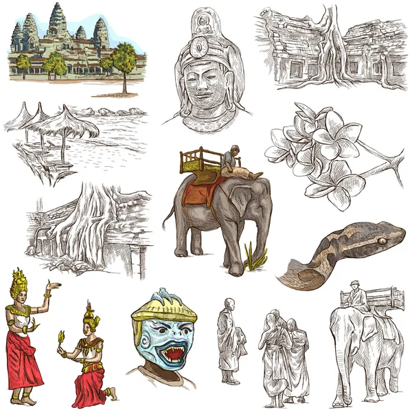 Camboya: ilustraciones dibujadas a mano. Envase Frehand . — Foto de Stock